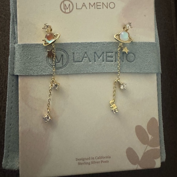 La Meno Gold and Silver Planet Drop Earrings - Picture 3 of 4